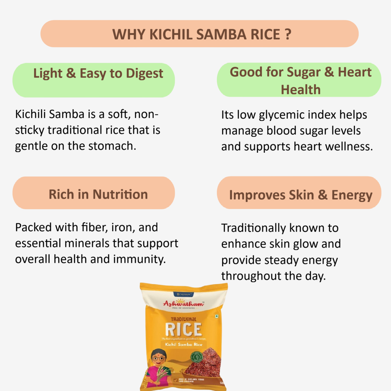 Ashwatham Kichali Samba Rice / Kichali Samba Arisi - 500 g (Pack of 2)