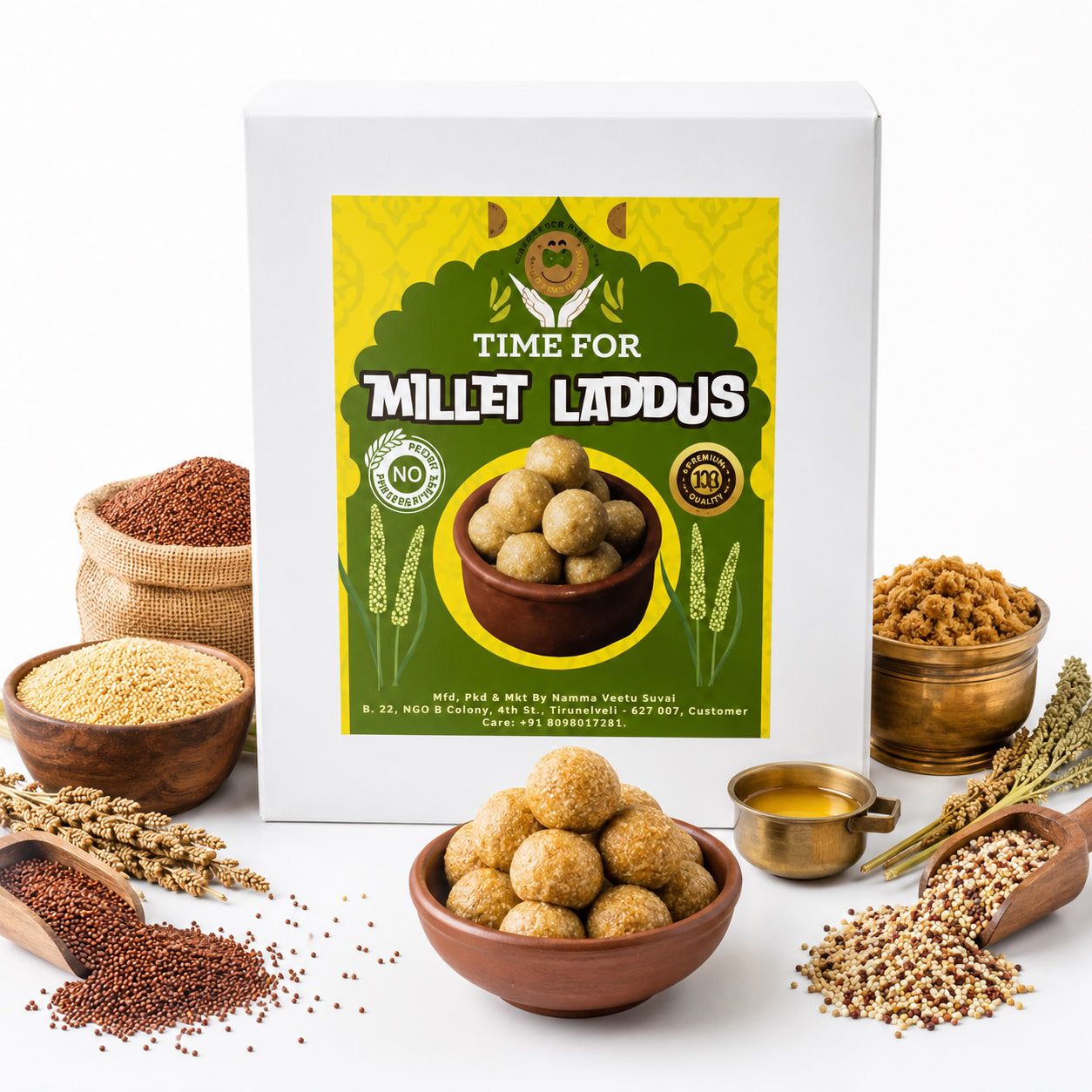 Kalpavirutcham Millet Laddus | Healthy Traditional Sweet | No Preservatives | Made with Country Sugar & Ghee | 100% Natural - 250g Finger Millet