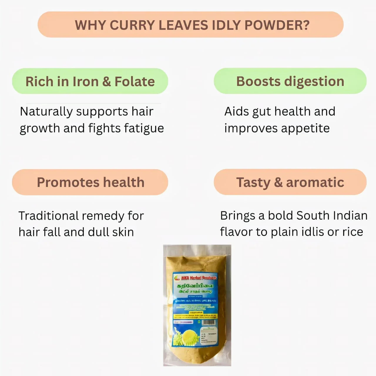 MKA Herbal Curry Leaves Idly Rice Powder - 100 g (Pack of 3) - Orgoshops