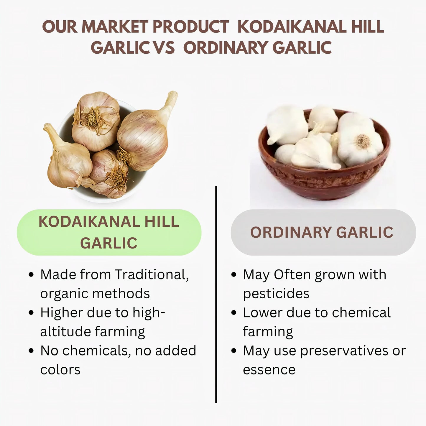 Thaiman Organic Original Kodaikanal Hill Garlic / Malai Poondu / Poondu / Garlic - 1 kg - Orgoshops