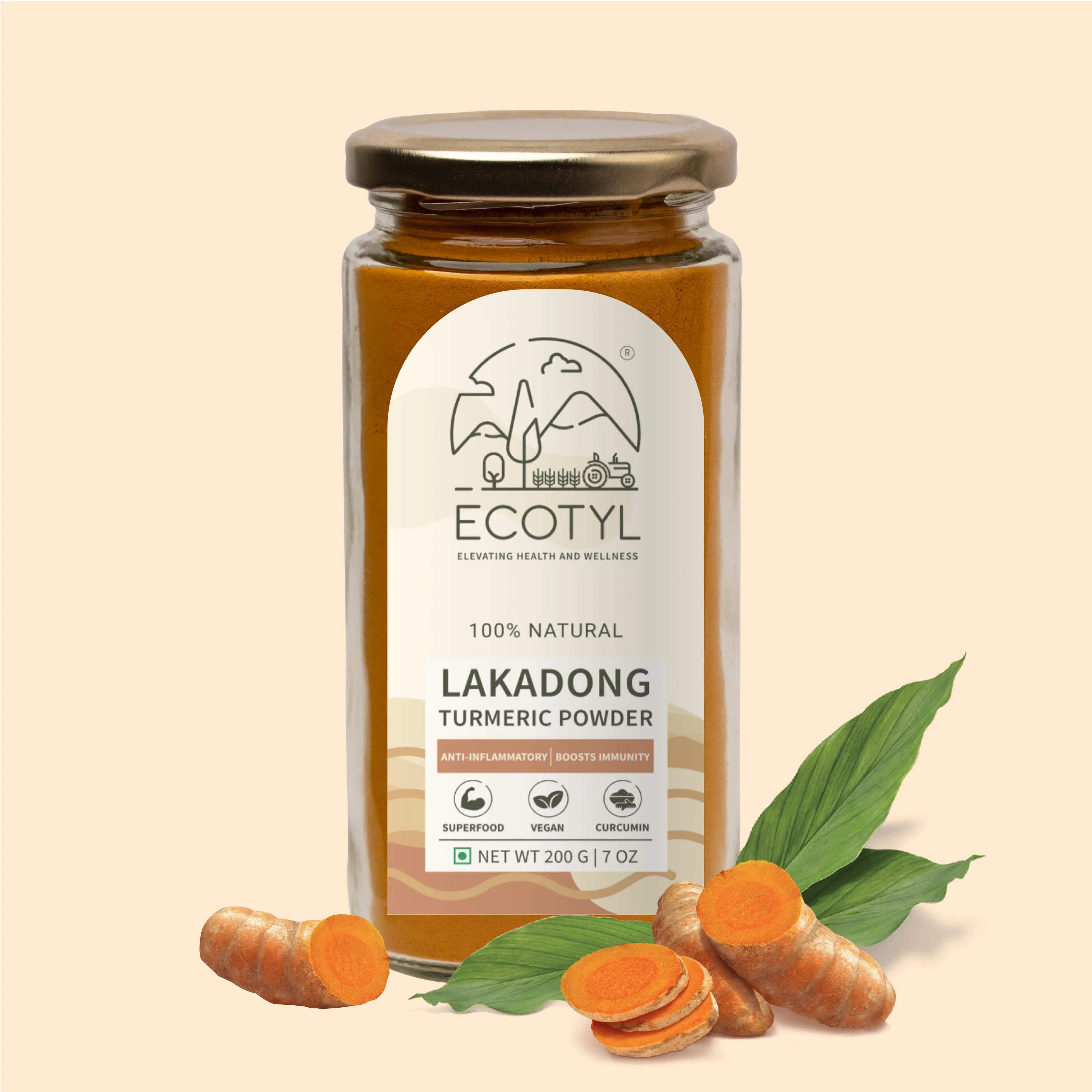 Ecotyl Lakadong Turmeric Powder for Strong Immunity | High Curcumin - 200g - Orgoshops