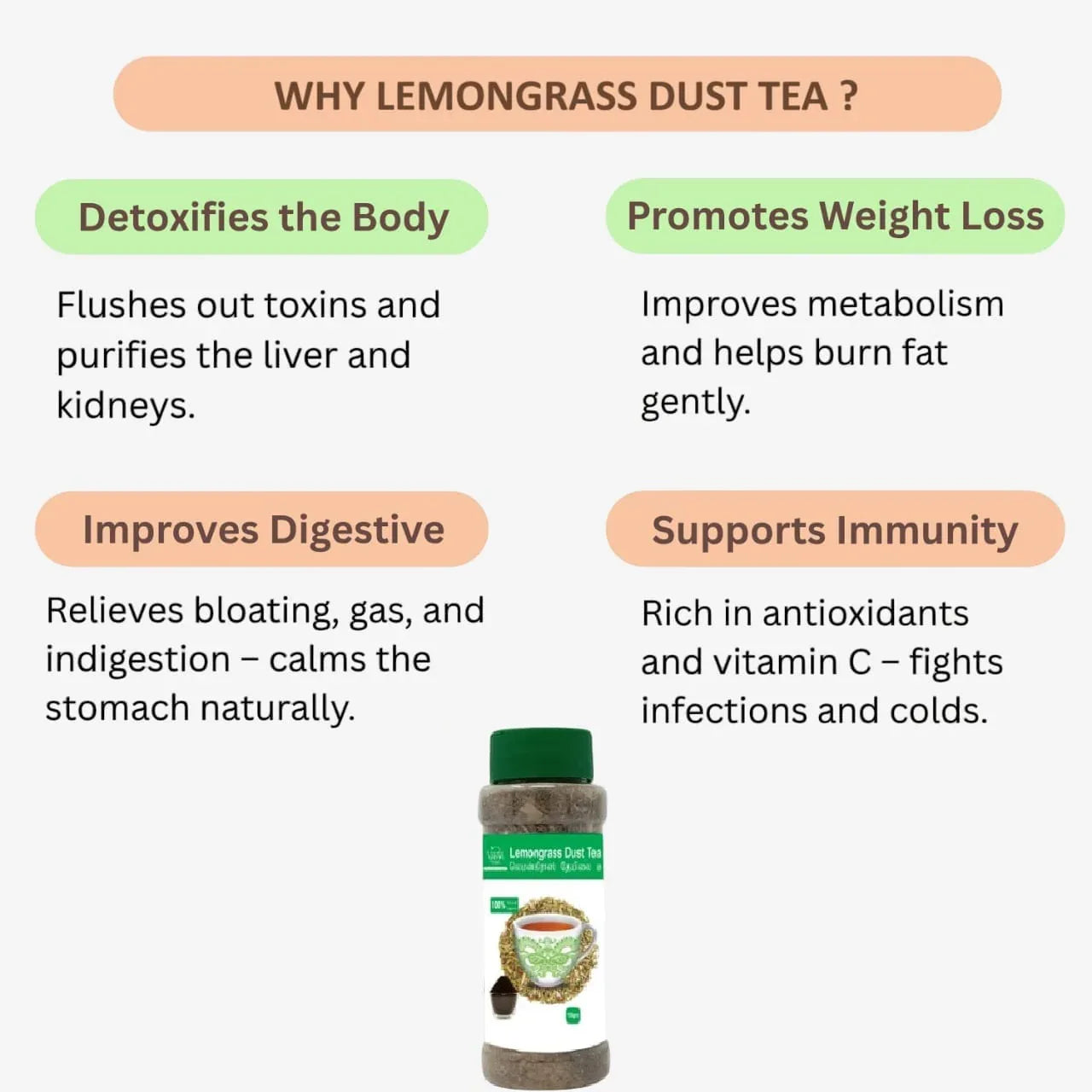 Veena Lemongrass Dust Tea - 100g ( Pack of 2 ) - Orgoshops