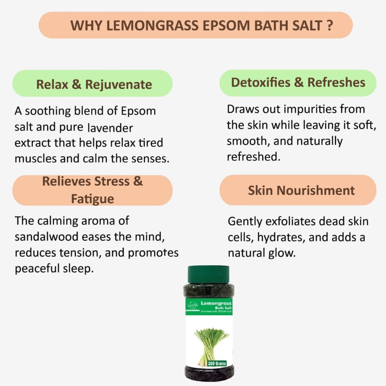 Veena Lemongrass Epsom Bath Salt - 200g