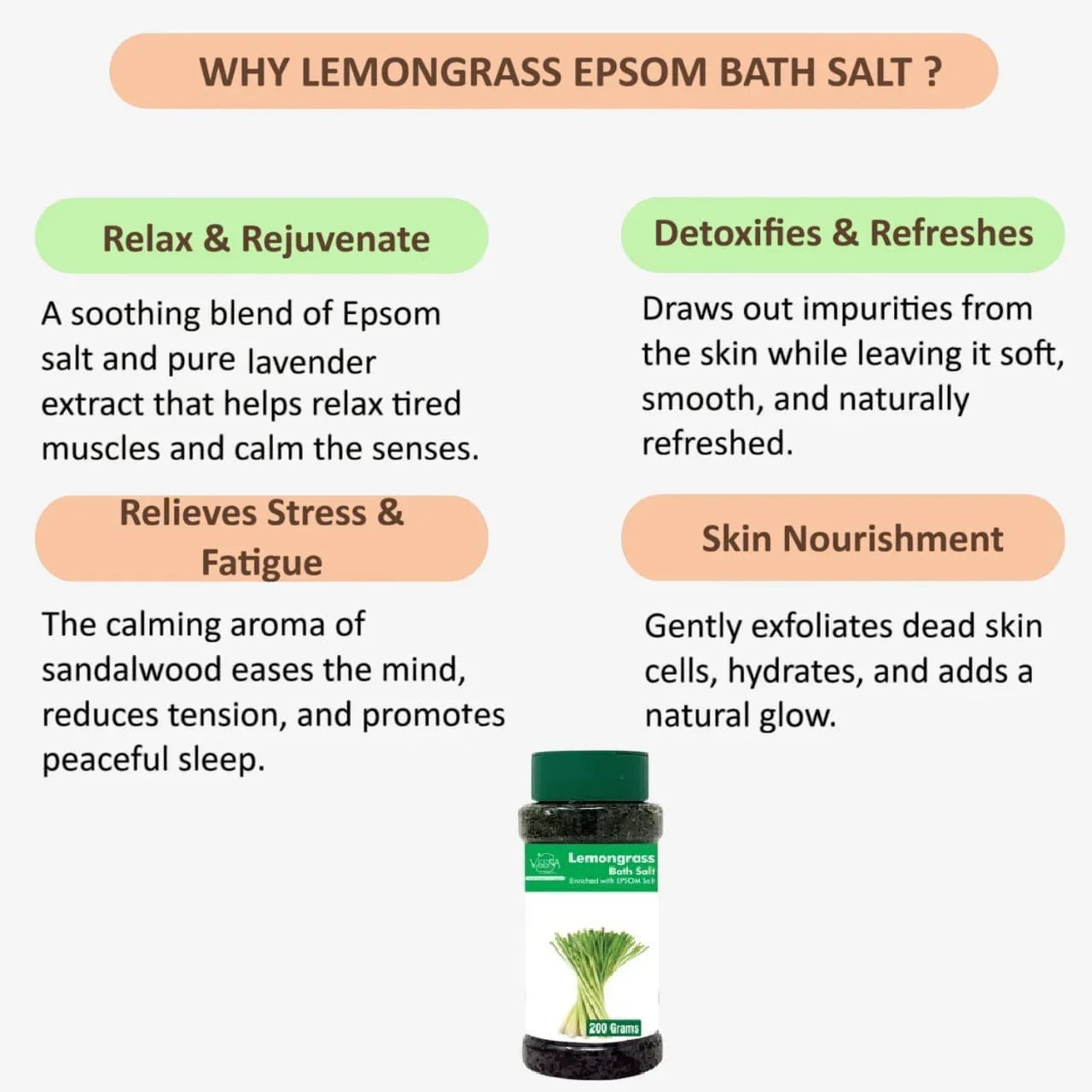 Veena Lemongrass Epsom Bath Salt - 200g - Orgoshops
