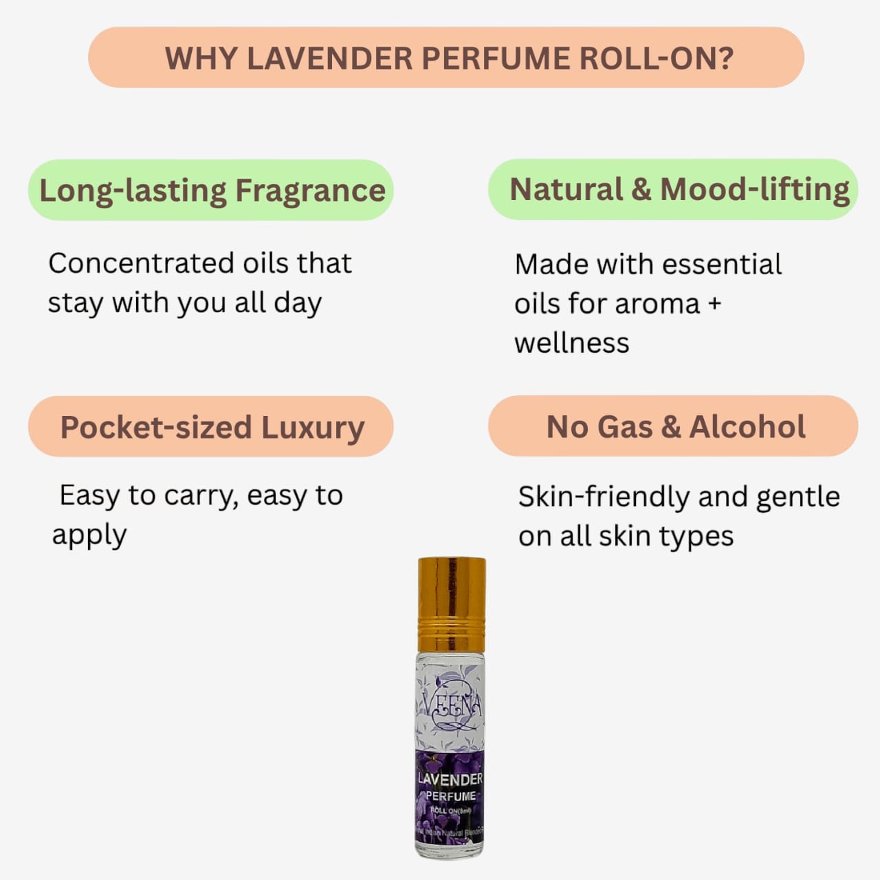 Veena Lavender Perfume Roll On - 10ml ( Pack of 2 )
