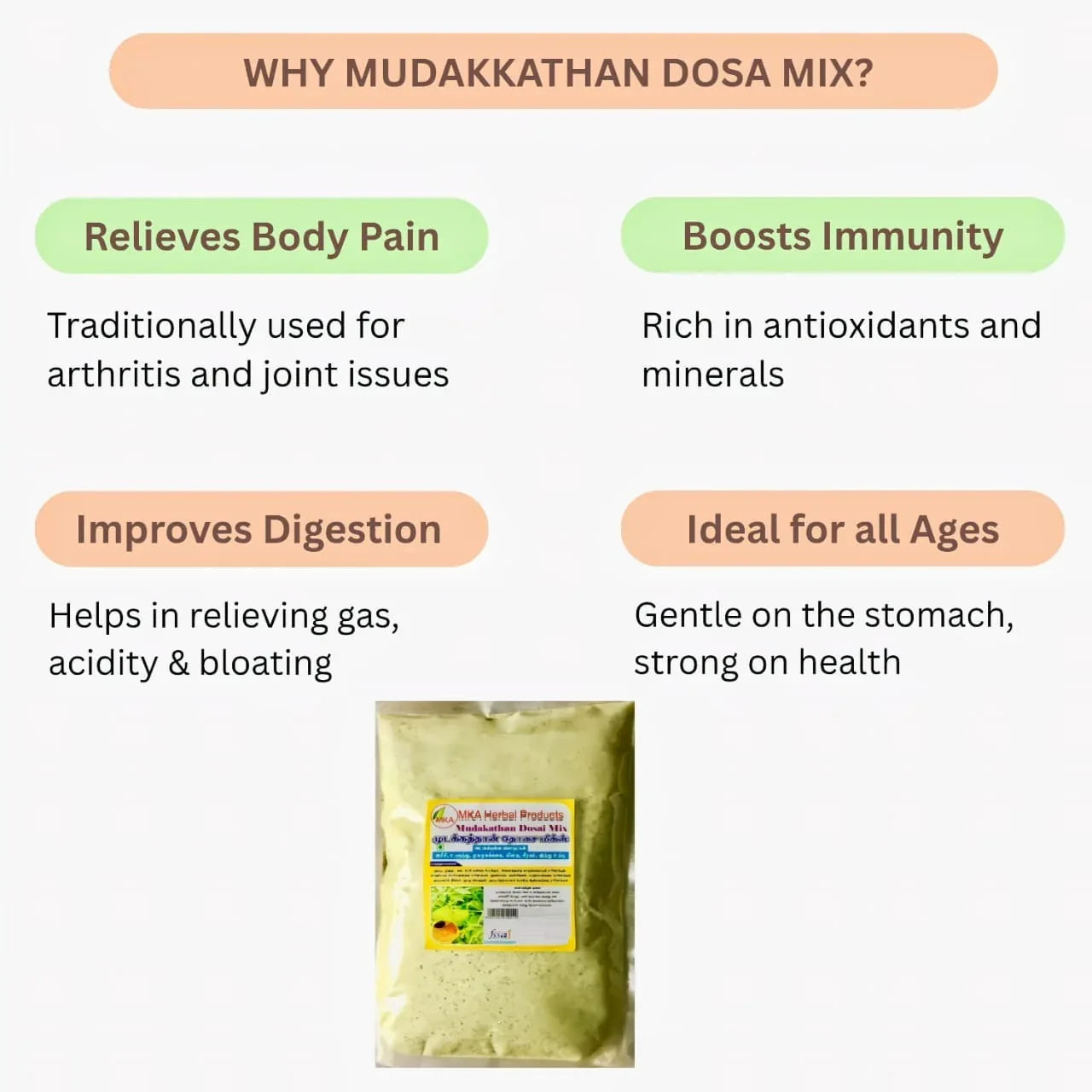 MKA Herbal Mudakkathan Dosa Mix - 250 g (Pack Of 2) - Orgoshops