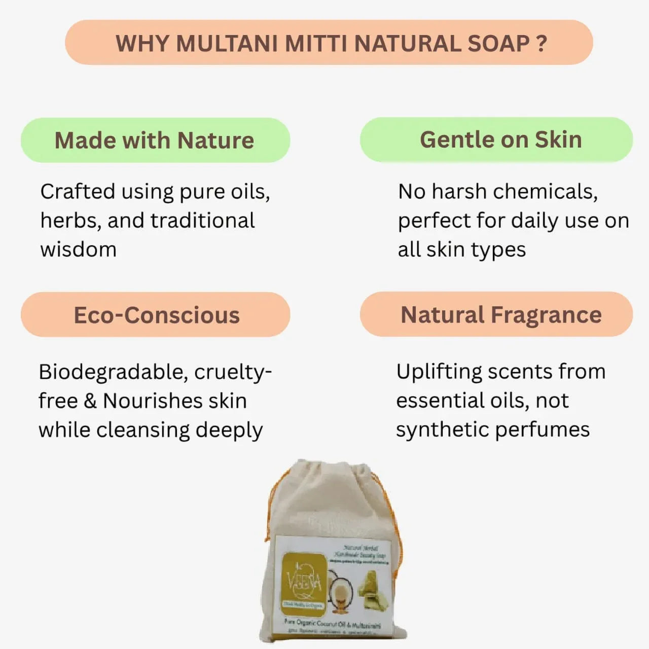 Veena Mulatni Mitti Natural Soap - 100g ( Pack of 3 ) - Orgoshops