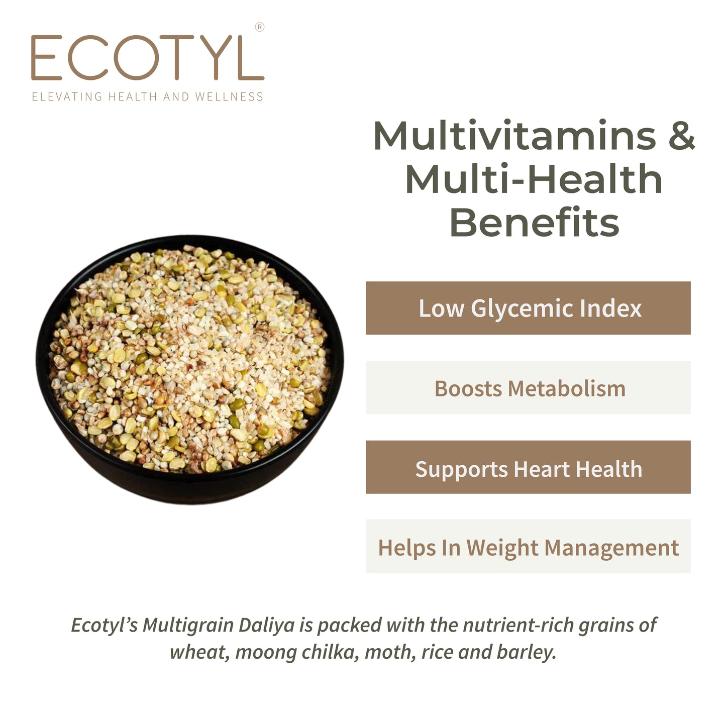 Ecotyl Multigrain Dalia | 5 Super Grains | Porridge | Easy to Make - 500g
