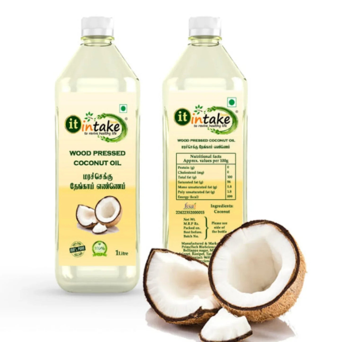 Intake Wood Pressed Coconut Oil / Coconut Oil / Chekku Thengai Ennai - 1 L - Orgoshops