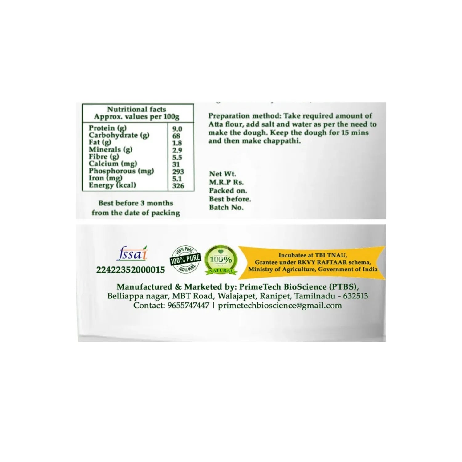 Intake Little Millet Atta Flour / Saamai / Little Millet Flour - 1 kg - Orgoshops