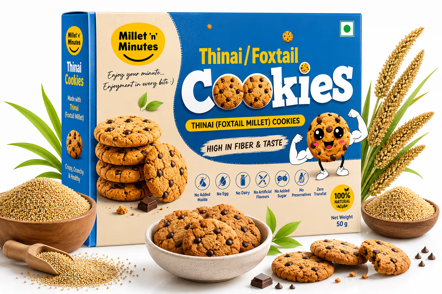Millet 'n' Minutes Foxtail Cookies / Thinai Cookies - 50 g (Pack of 3)