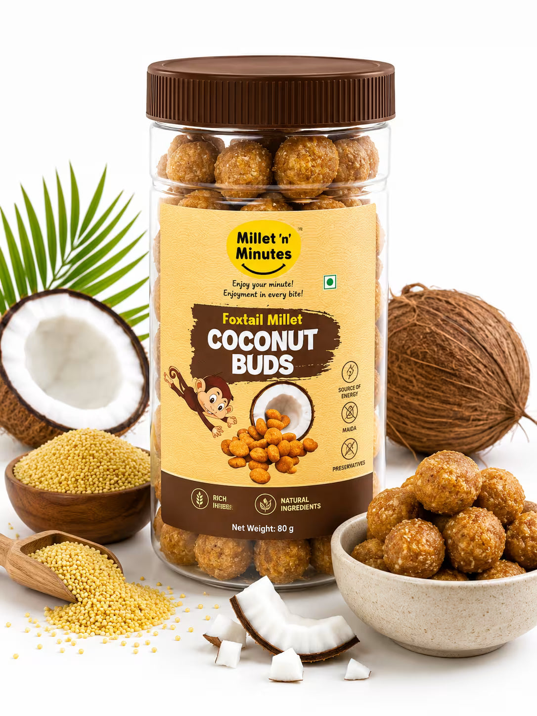 Millet 'n' Minutes Foxtail Millet Coconut Buds - 80 g (Pack of 2)