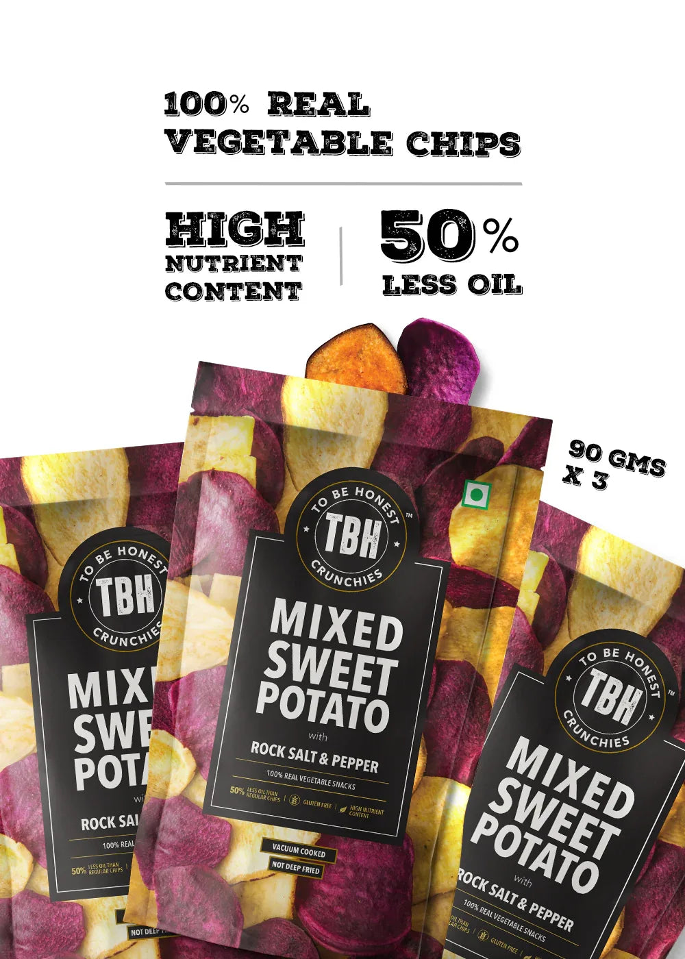 Pack of 3 - Mixed Sweet Potato Chips with Rock Salt & Pepper 270g - Orgoshops