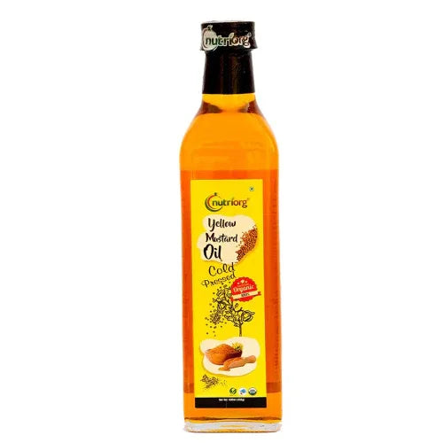 Nutriorgo Certified Organic Yellow Mustard Oil - 500ml Glass Bottle - Orgoshops