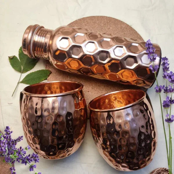 Copper Bottle With Mugs - Diamond (750 ml)-500g - Orgoshops