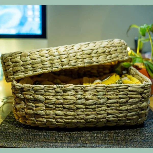 Onearth Basket With Lid – Water Reed (Kauna Grass) - Orgoshops