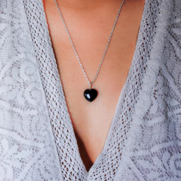 Onearth Black Obsidia Stone Pendant with Silver Chain - Orgoshops