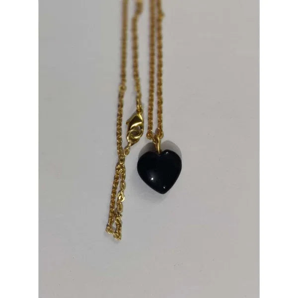 Onearth Black Obsidia Stone Pendant with Silver Chain - Orgoshops