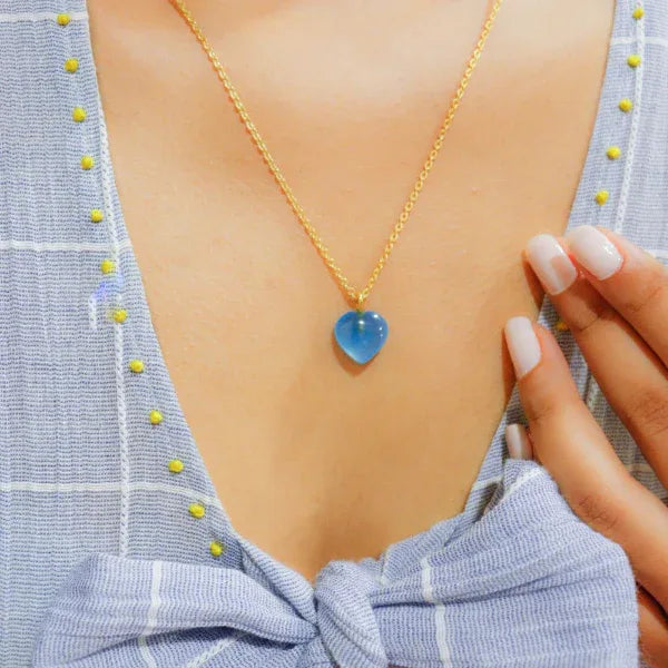 Onearth Blue Chalcedony Stone Pendant with Silver Chain - Orgoshops