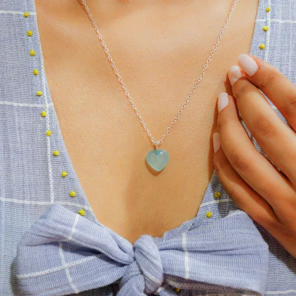 Onearth Green Chalcedony Stone Pendant with Silver Chain - Orgoshops