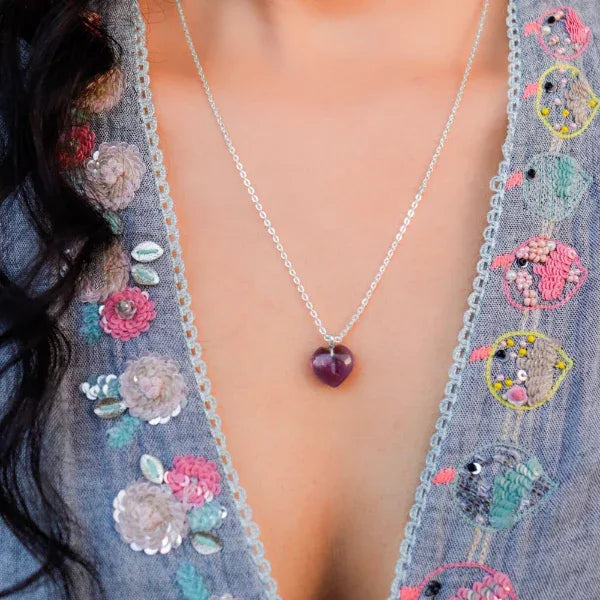 Onearth Amethyst Stone Pendant with Silver Chain - Orgoshops