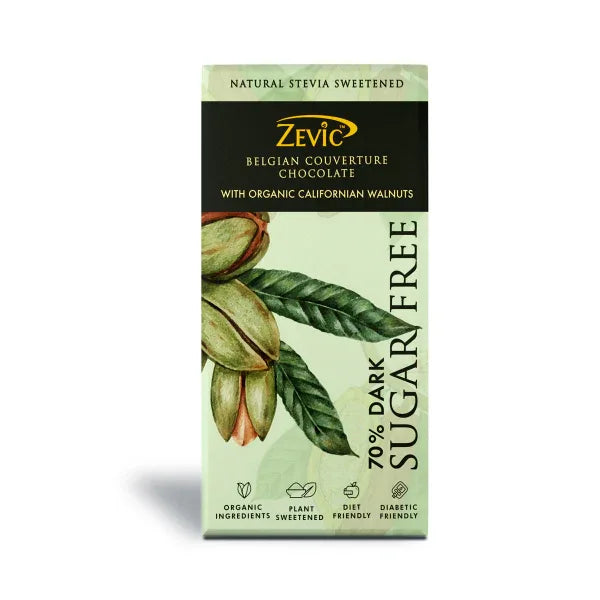 70% Dark Belgian Couverture Chocolate with Organic Californian Walnuts 90 gm - Orgoshops