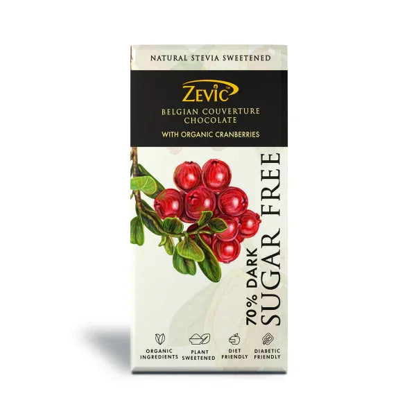 70% Dark Belgian Couverture Chocolate with Organic Cranberries 90gm - Orgoshops