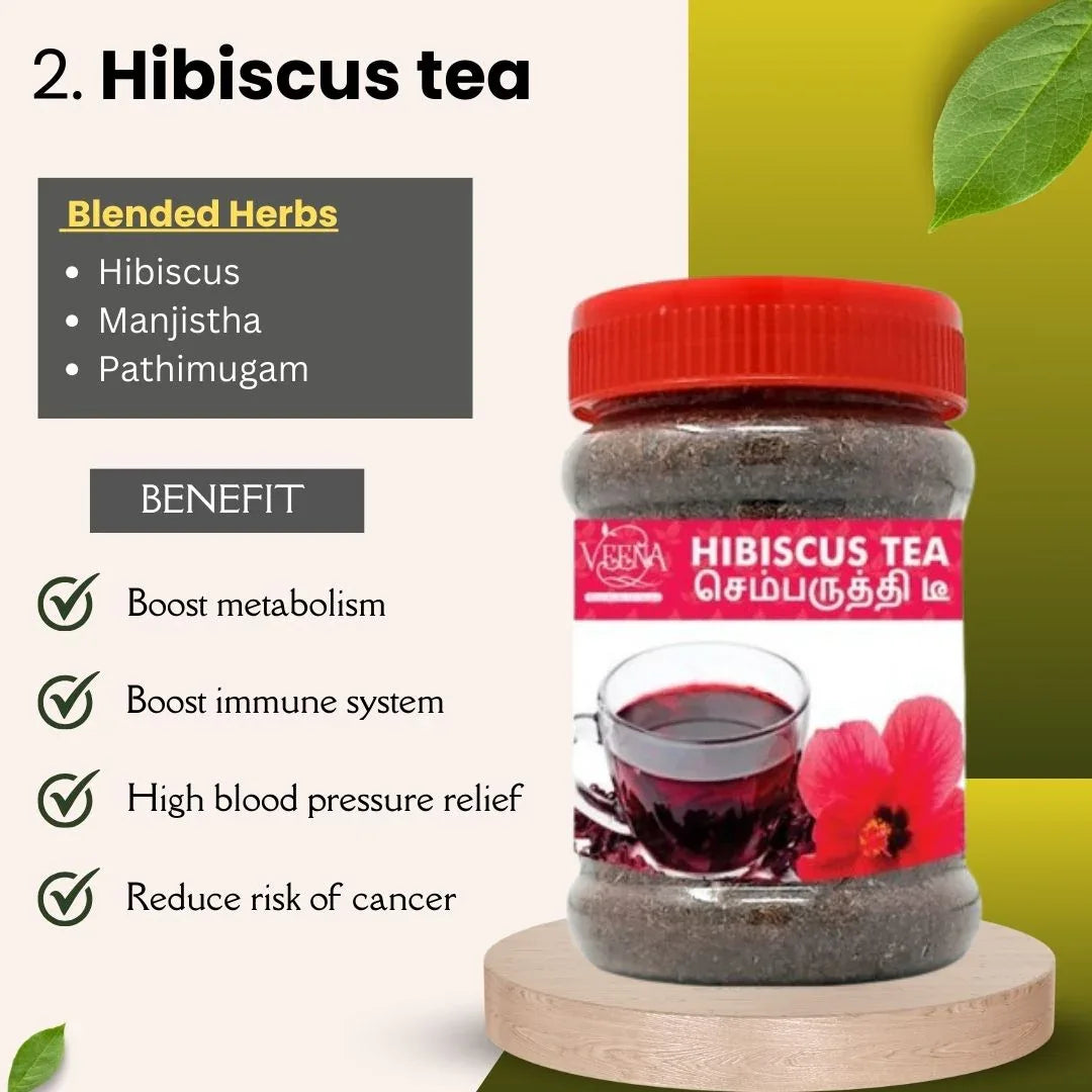 Antioxidants Tea Collections T9 | Combo of Moringa Tea – 100 g ,Hibiscus Tea – 80 g & Lemongrass Cut Leaf Tea – 75g | Veena Products - Orgoshops
