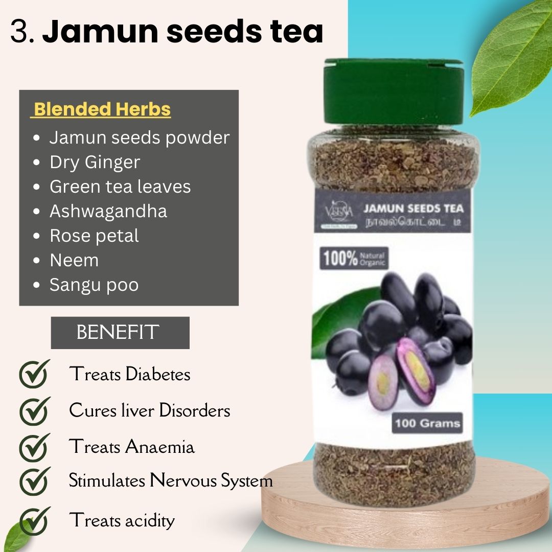 Veena Antioxidants Tea Collections 01 | Combo of Rosemery Cut Leaf Tea – 75g , Jamun Seeds Tea – 100 g & Moringa Tea – 100 g