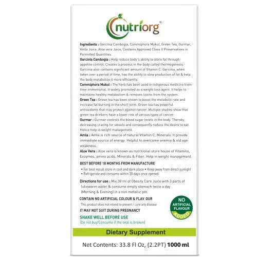 Nutriorg Obesity Care Juice - 1000ml - Orgoshops