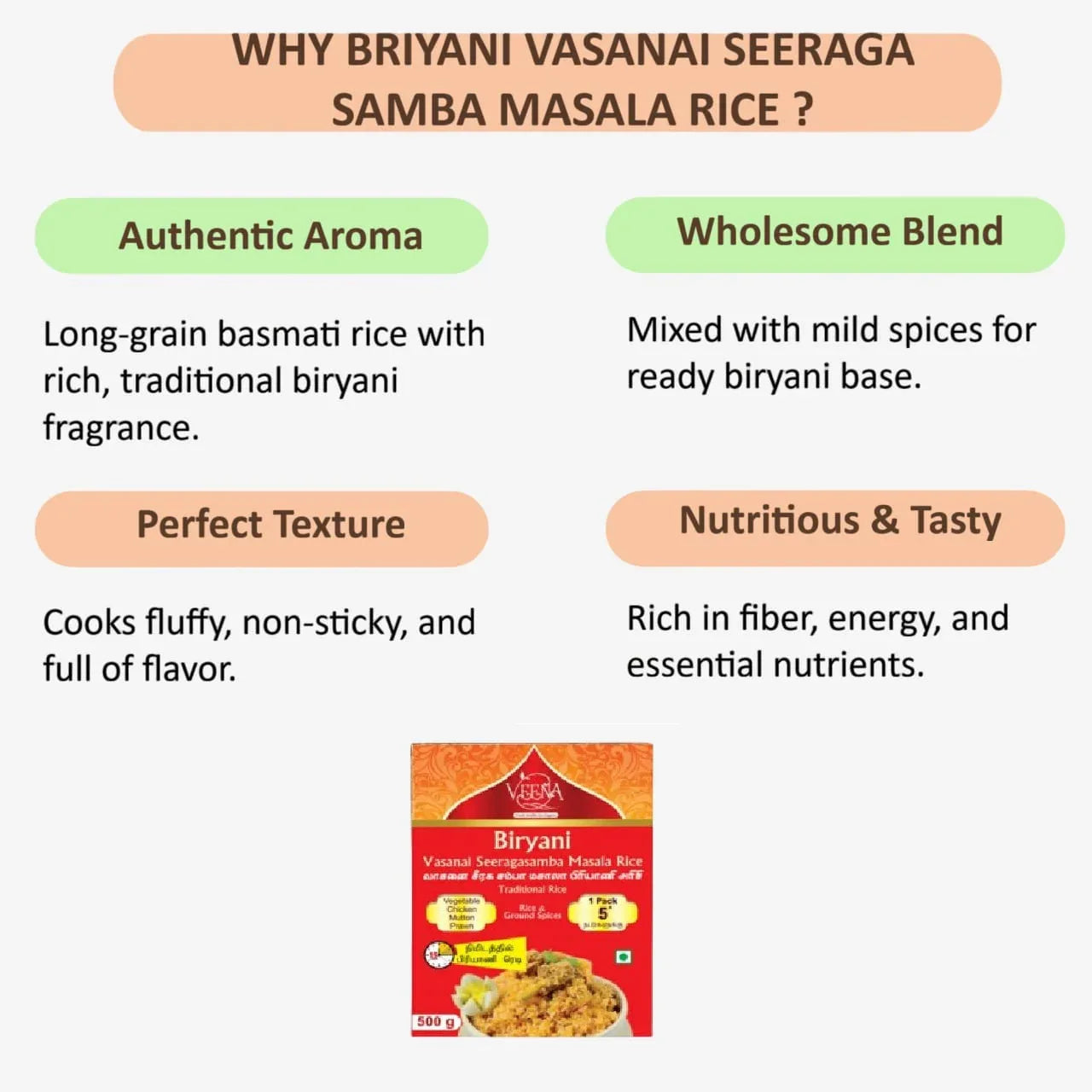 Veena Biriyani Vasanai Seeragasamba Masala Rice - 500 g ( Pack of 2 ) - Orgoshops