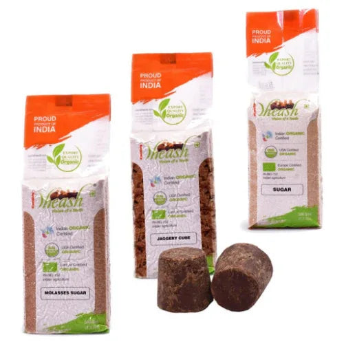 Dheash Organic : Molasses Sugar / White Sugar / Jaggery Cube - 1 kg (combo) - Orgoshops