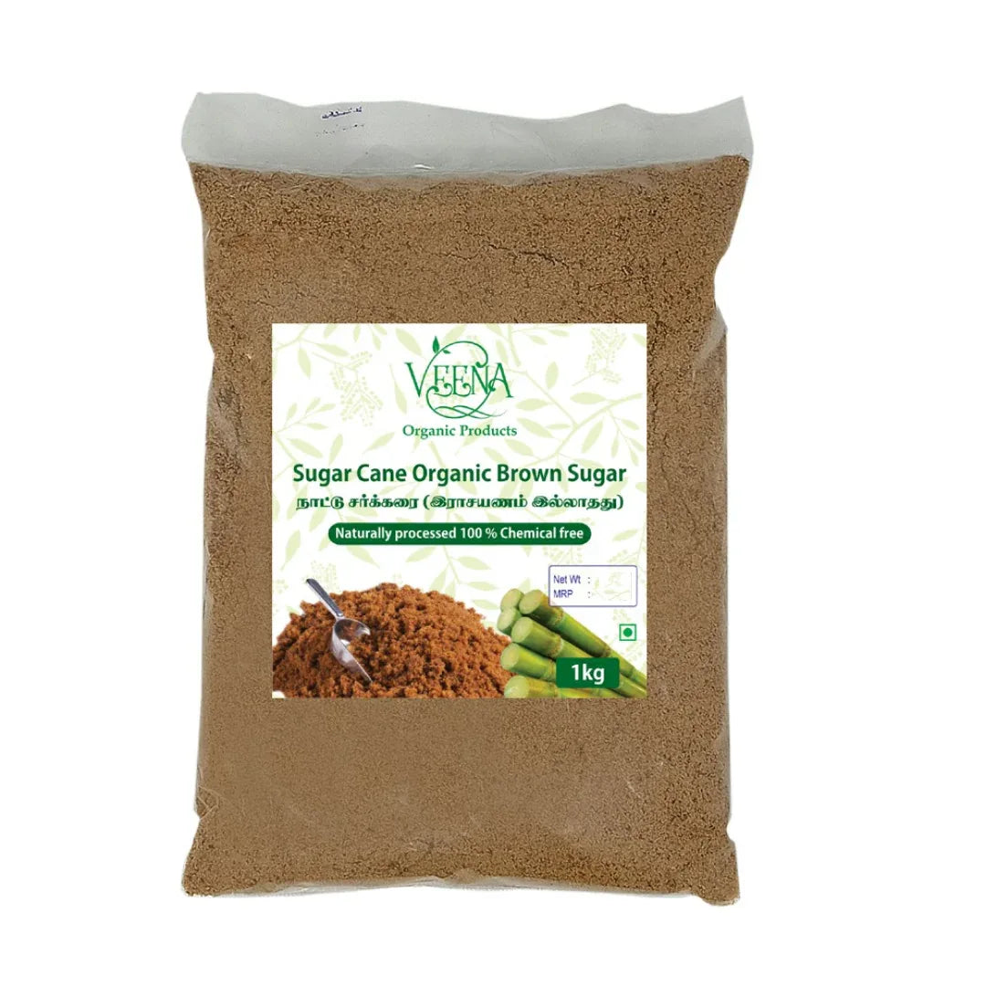 Veena Sugar Cane Brown Sugar Without Chemicals - 1kg ( Pack of 2 ) - Orgoshops