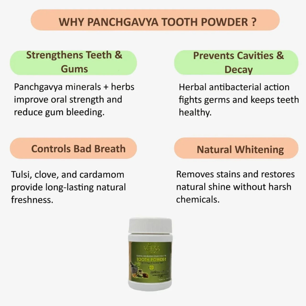 Veena Siddha Ayurvedic Panchgavya Tooth Powder - 25g ( Pack of 4 ) - Orgoshops