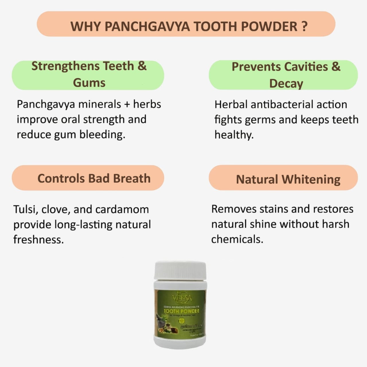 Veena Siddha Ayurvedic Panchgavya Tooth Powder - 50g ( Pack of 3 )