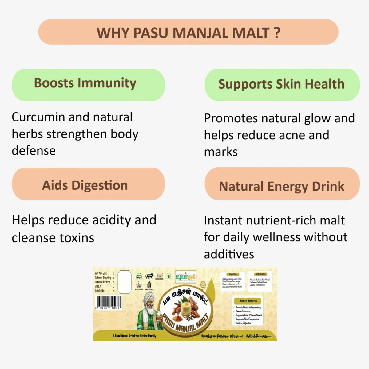 Karai Uzhavan Kudil Pasu Manjal Malt - 125g - Orgoshops