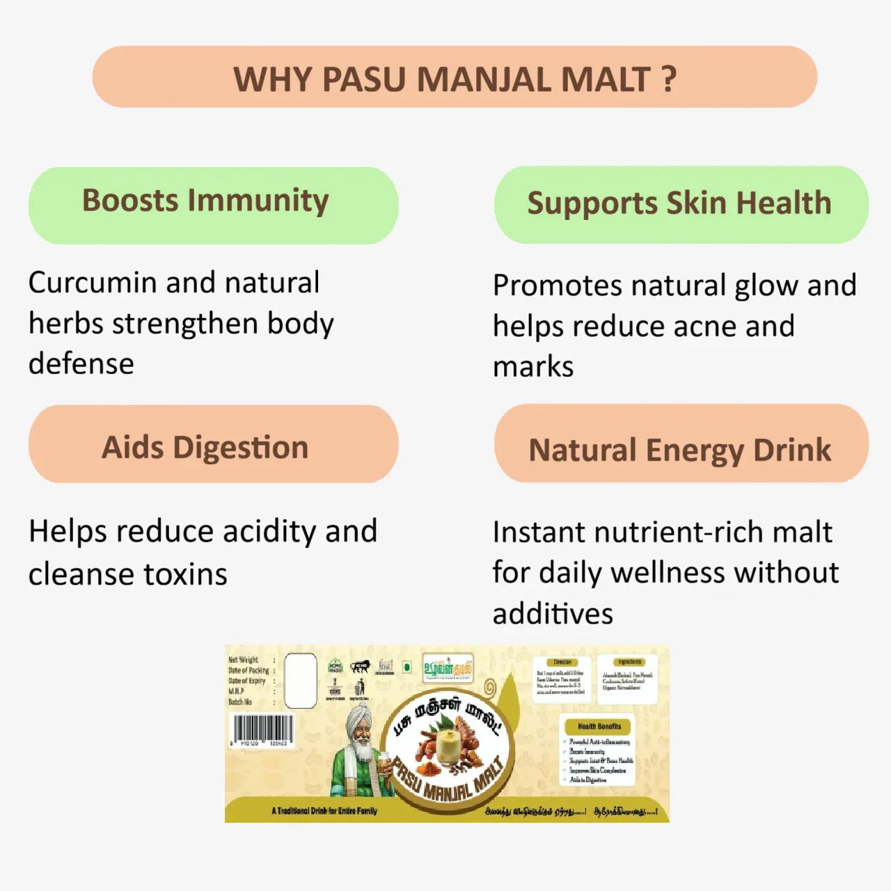 Karai Uzhavan Kudil Pasu Manjal Malt - 125g - Orgoshops