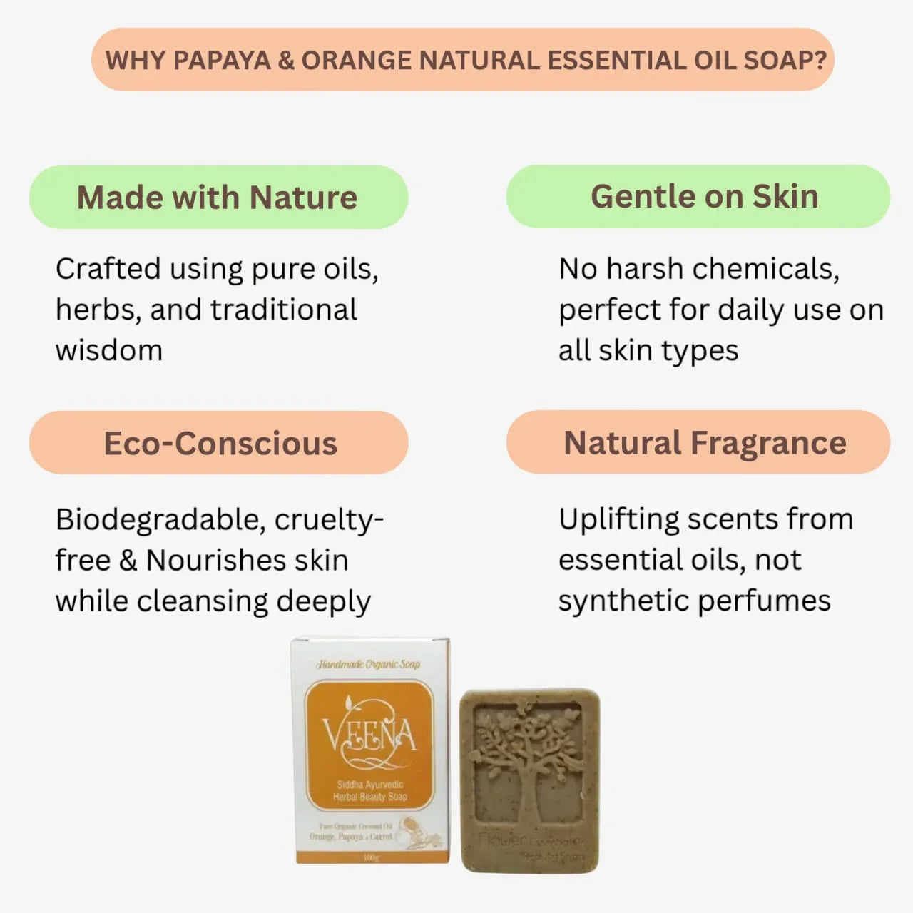 Veena Papayya & Orange Natural Essential Oil Soap - 100g ( Pack of 3 ) - Orgoshops