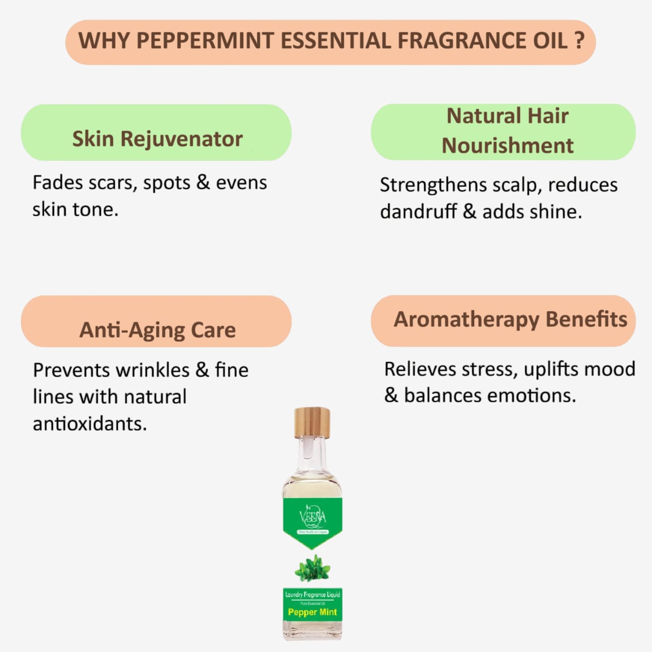 Veena Pepper Mint Essential and Fragrance Oil - 60Ml