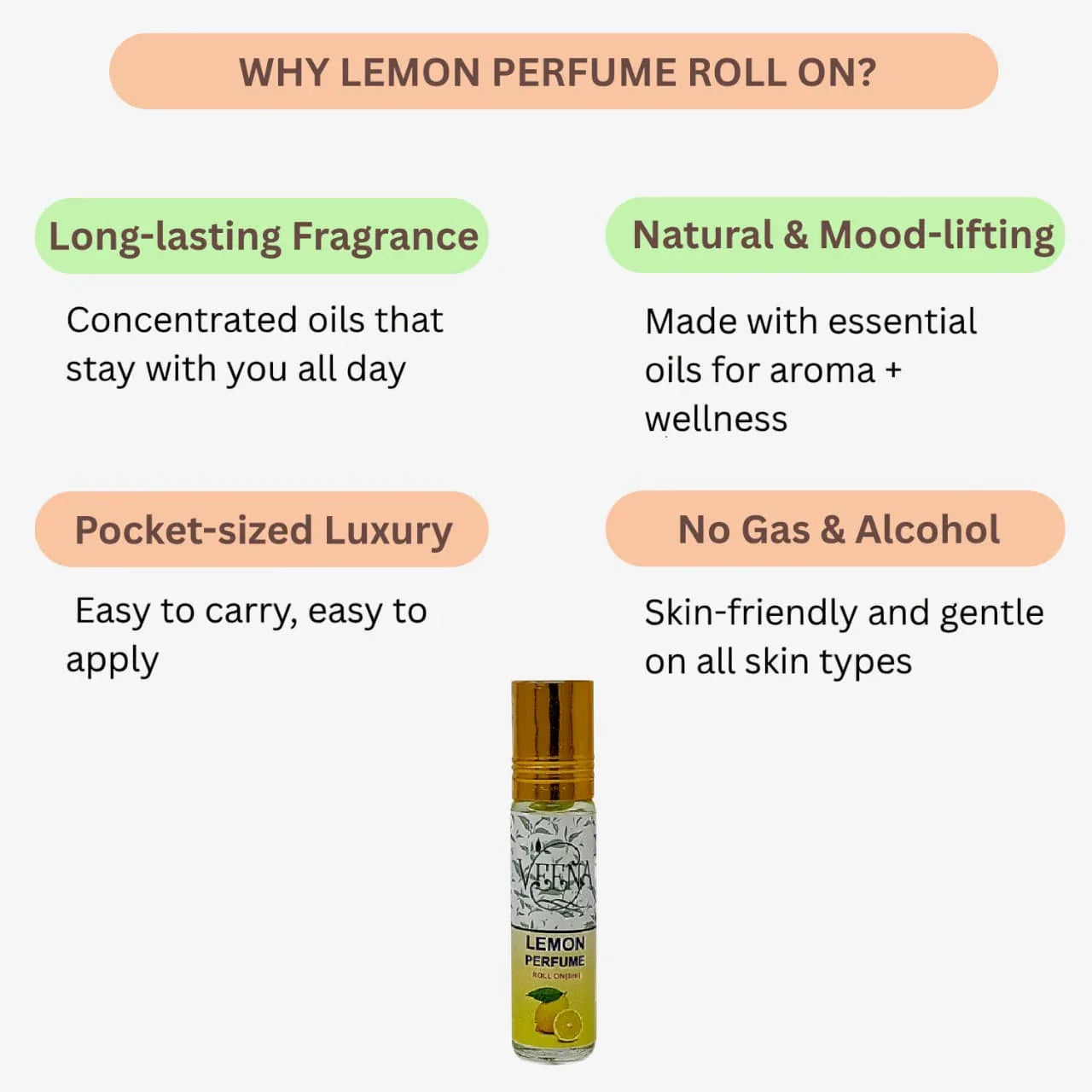 Veena Lemon Perfume Roll On - 10 ml ( Pack of 3 ) - Orgoshops