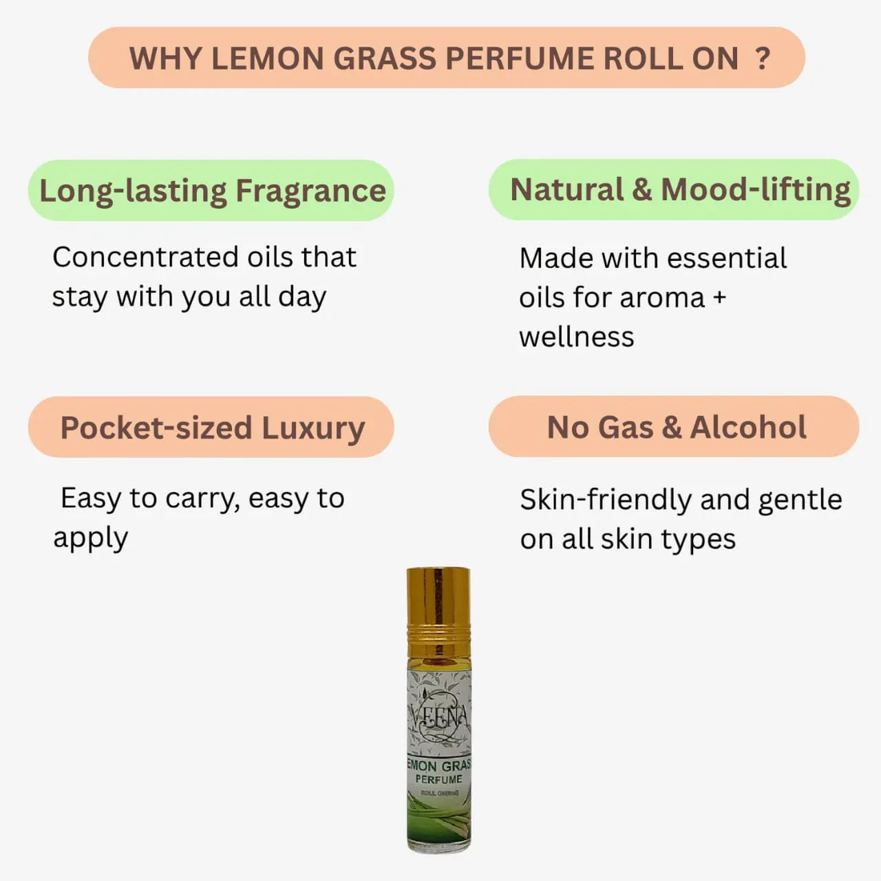 Veena Lemon Grass Perfume Roll on - 10 ml ( Pack of 2 ) - Orgoshops