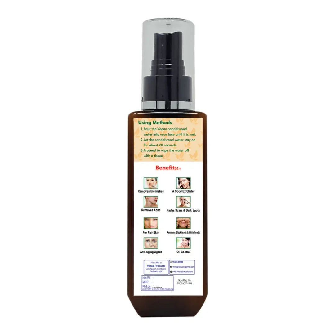 Veena Sandalwood Distilled Face Water - 100ml - Orgoshops