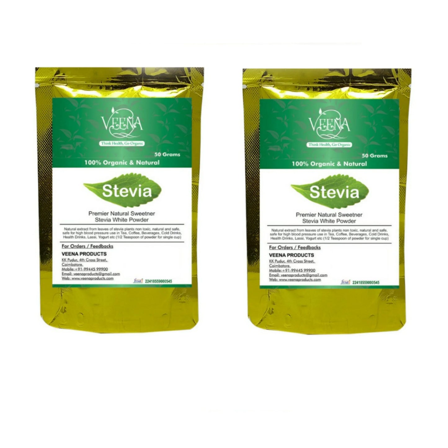 Veena : Products Stevia Powder ( White ) - 50g ( Pack of 2 ) - Orgoshops