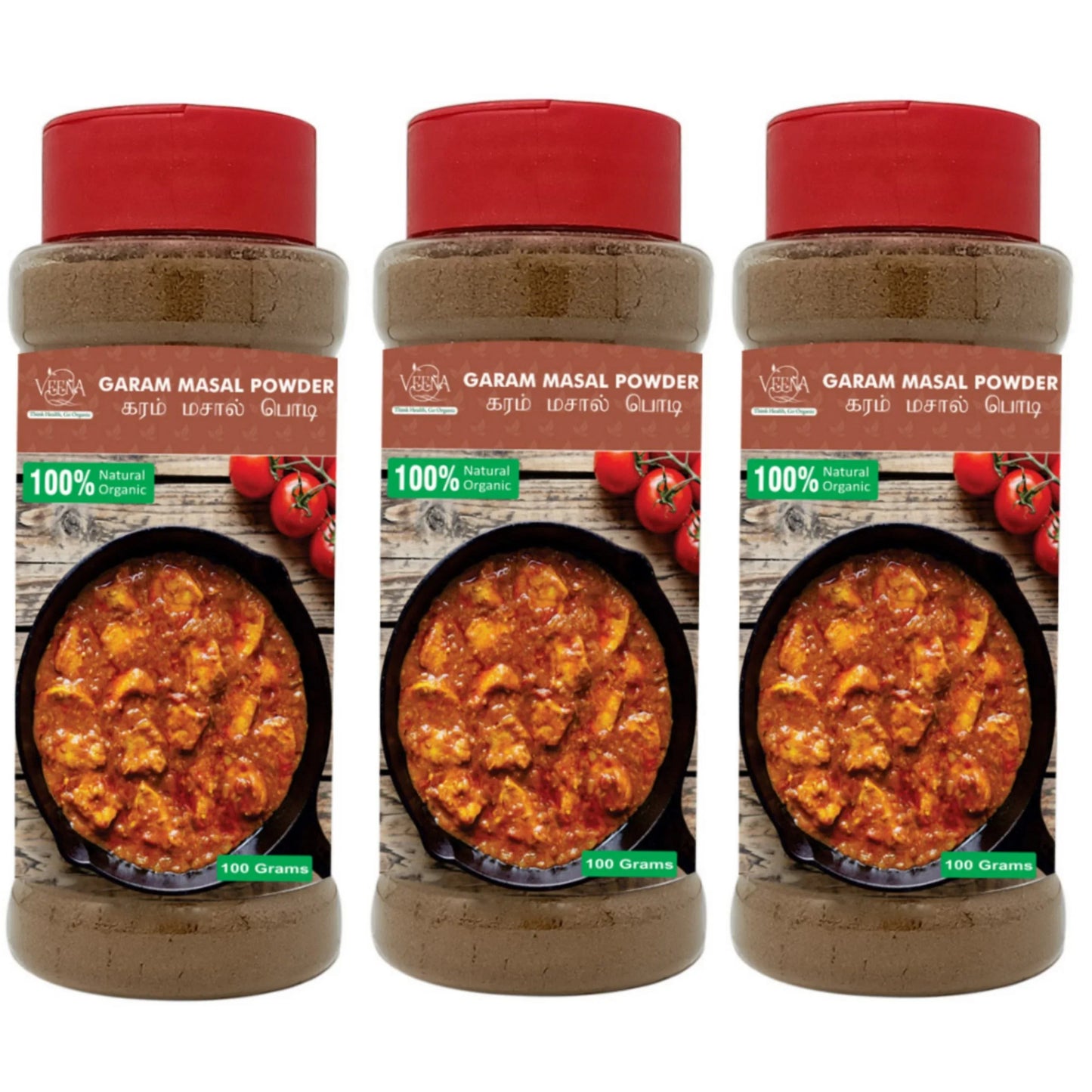 Veena : Products Garam Masala Powder - 100g ( Pack of 3 ) - Orgoshops