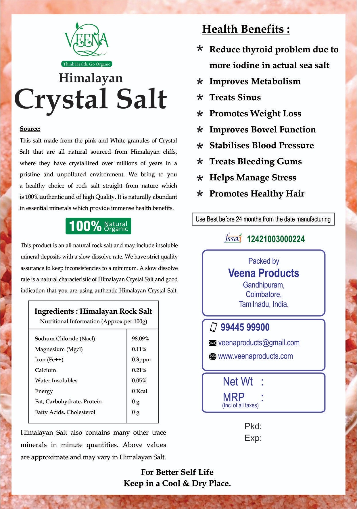 Veena Induppu Rock Salt Crystal - 1 KG ( Pack of 2 )