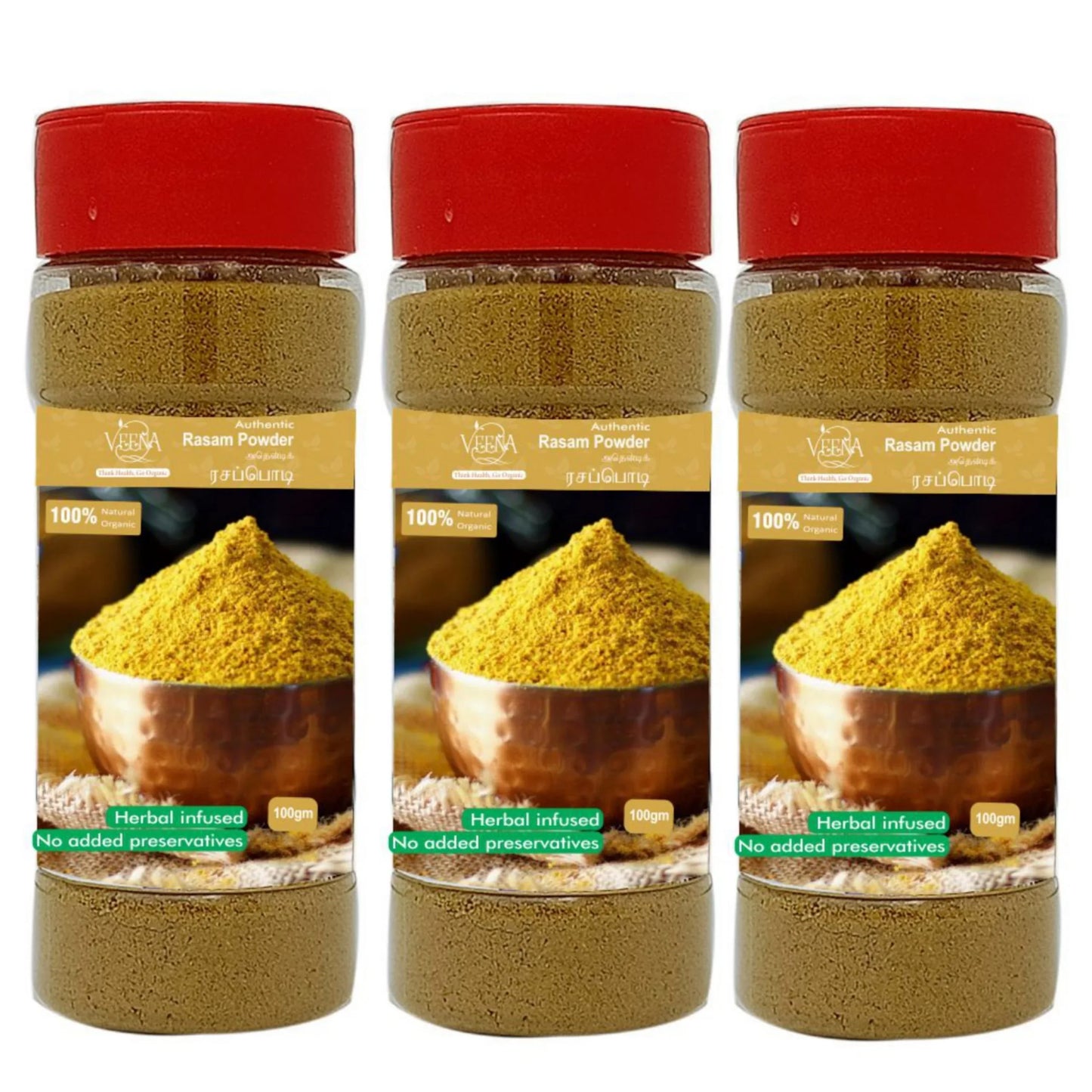 Veena : Products Authentic Rasam Powder - 100 g pack of 3 - Orgoshops