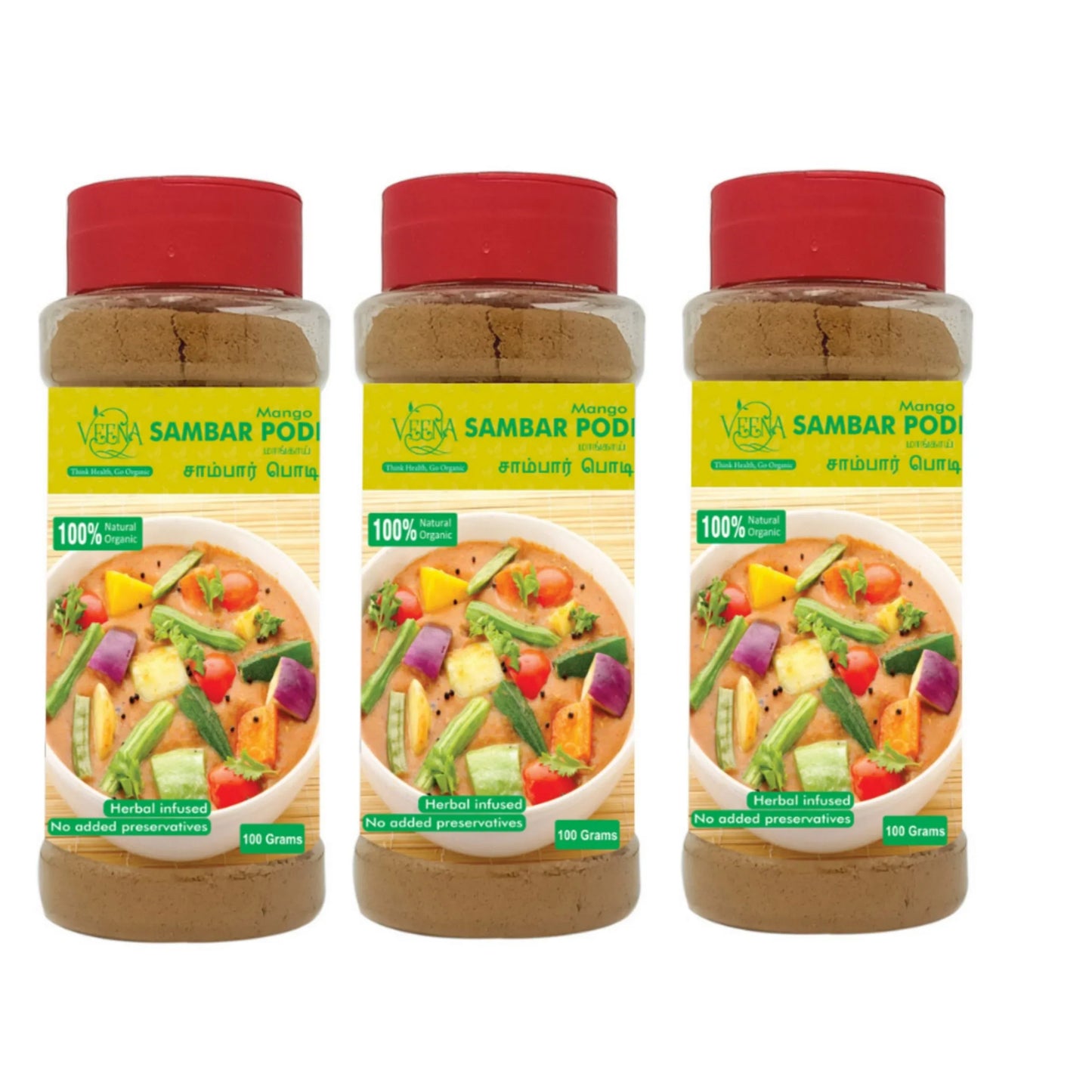 Veena : Products Mango Sambar Podi - 100 g ( Pack of 3 ) - Orgoshops