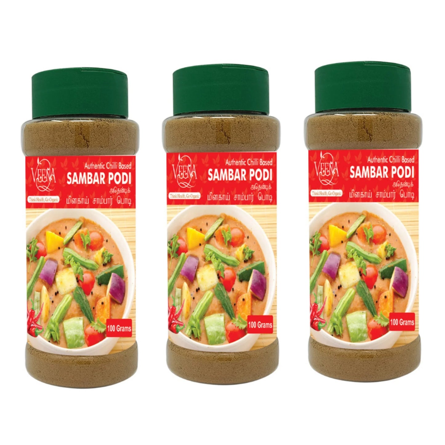 Veena : Products Chilli Sambar Podi - 100 g ( Pack of 3 ) - Orgoshops