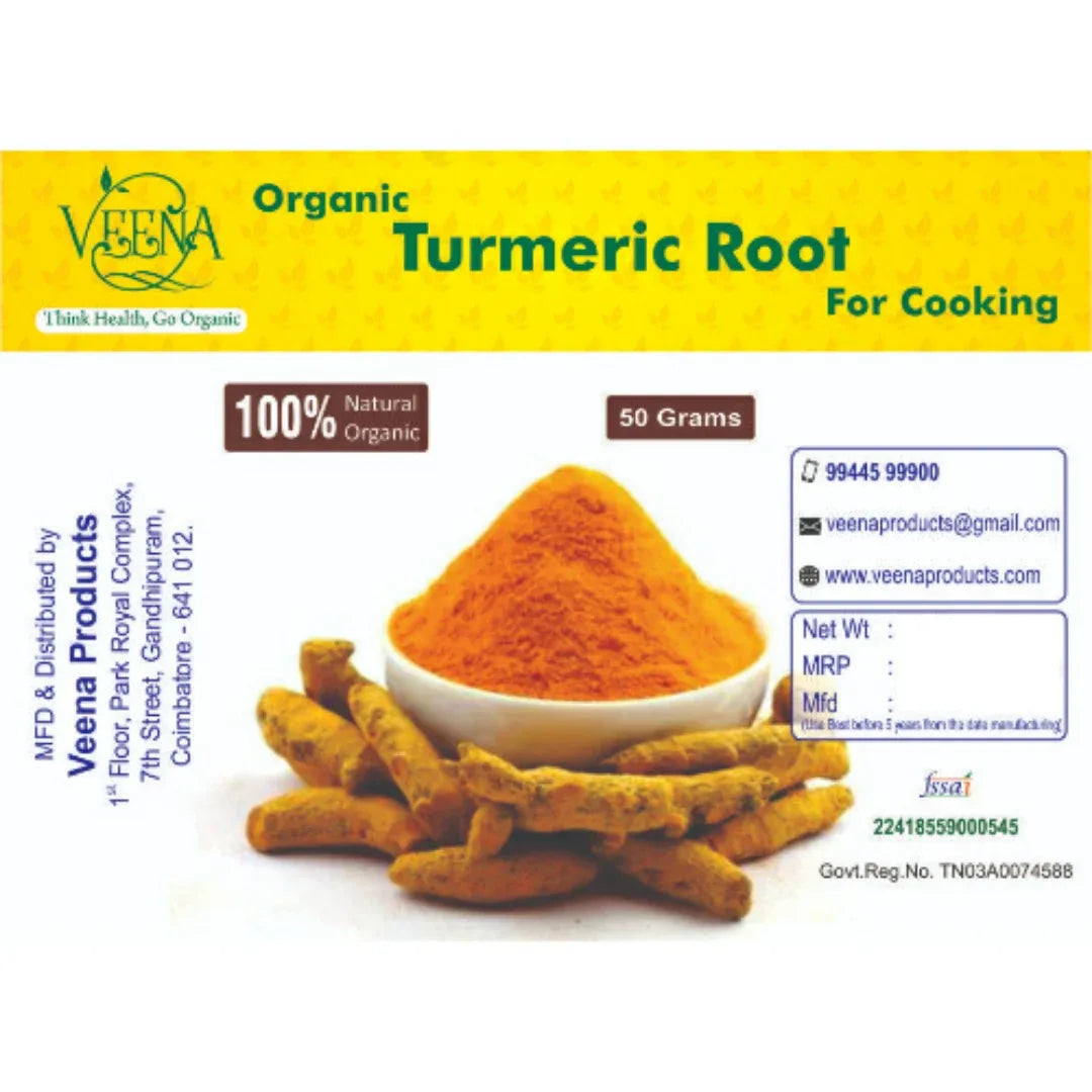 Veena Organic Turmeric Root - 50g ( Pack of 3 ) - Orgoshops