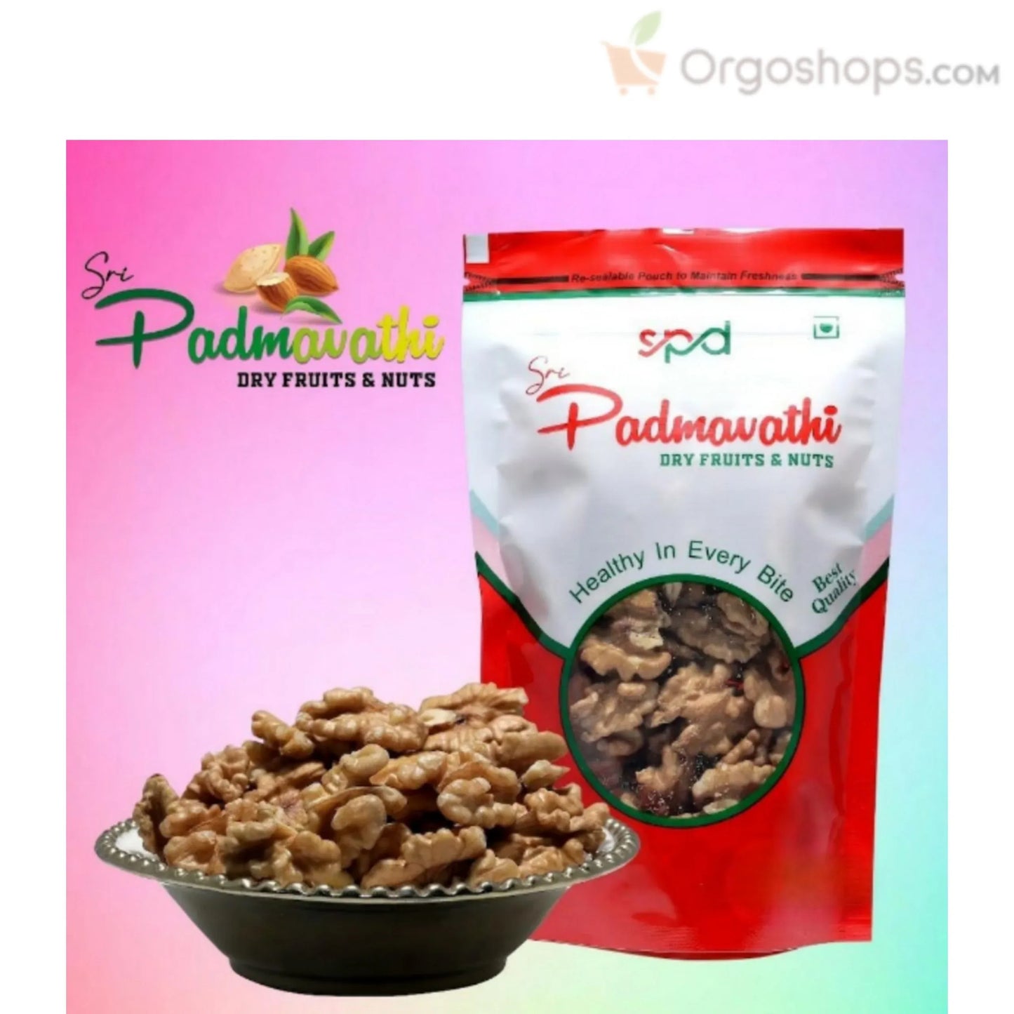 Premium Almond and Wallnuts/Almond /Wallnut/Badam - 250g (Sri Padmavathy Dry Fruits and Nuts) - Orgoshops